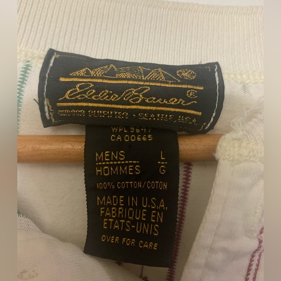 VINTAGE Eddie Bauer Long Sleeve Henley Shirt white red green stripe pattern - Picture 3 of 4